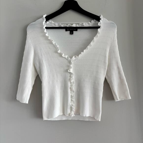 INC International Concepts Ruffle Trim Knit Cardigan 3/4 Sleeves Size Small - Picture 1 of 8